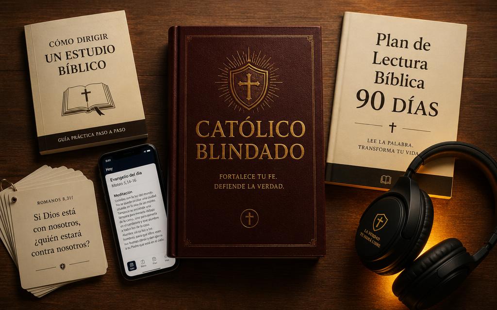 Paquete completo Católico Blindado — ebook, audiolibro, plan 90 días, flashcards y mini-ebook