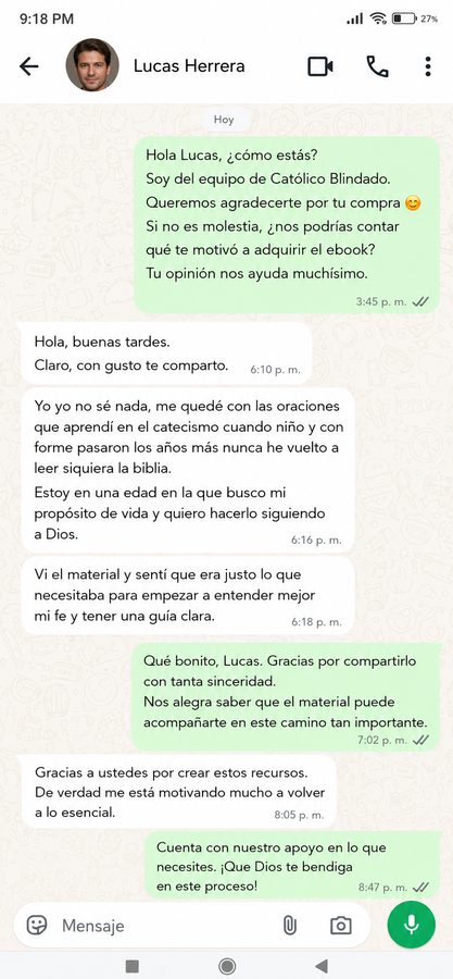 Testimonio de Lucas por WhatsApp